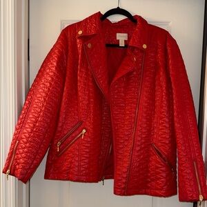 Chico's Vibrant Red Quilted Bomber Jacket